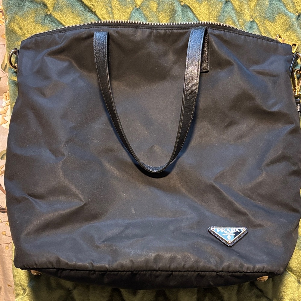 Prada Black Nylon Tote with Leather Straps